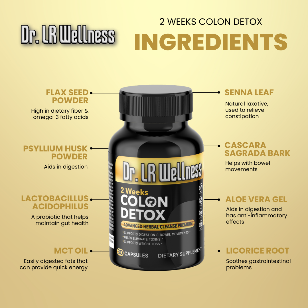 2 Weeks Colon Detox - Gut and Colon Support | Caffeine Free | Advanced Formula with Senna, Cascara Sagrada, &amp; Psyllium Husk | Non-GMO | 30 Capsules.